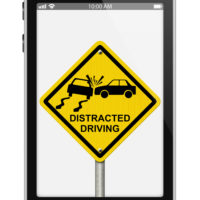 Cell phone with a distracted driving image inside Cell phone with a distracted driving image inside