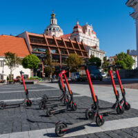 Dockless electric scooters in Vilnius; Lithuania Dockless electric scooters in Vilnius; Lithuania
