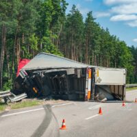 Rollover truck on autobahn Rollover truck on autobahn