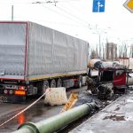 Accident burned cab of a truck on the road