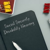 Social Security Disability Hearing sign on the sheet.